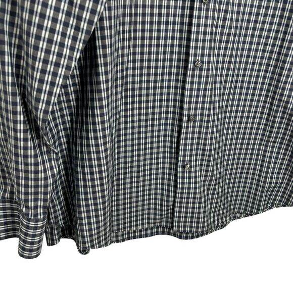 Calibrate Dress Shirt Mens 17.5 34/35 Non Iron Trim Fit Blue Check Button Up - Picture 9 of 10